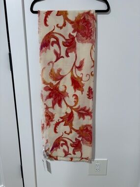 Chico's Cream Scarf with Red and Orange Floral Print